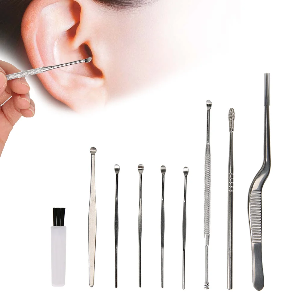 

8 Pcs Stainless Steel Double Head Ear Spoon Set Remove Clean Stubborn EarWax Foreign Bodys Massage Care Doubles Effect Household
