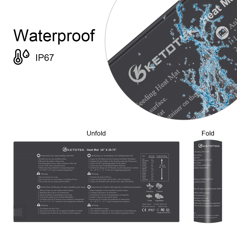 Waterproof Plant Seeding Heating Mat 52x24cm Warm Heat Pad for Seed Germination Propagation Clone Starter Garden Supplies