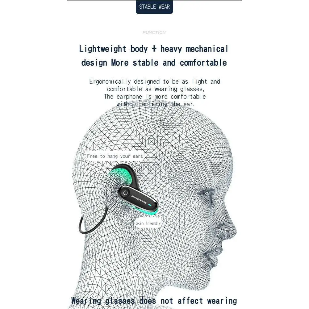 Bluetooth Headset Wireless Bone Conduction Earphones with Microphone Earphone Earbuds Handsfree for Android iPhone Smartphones
