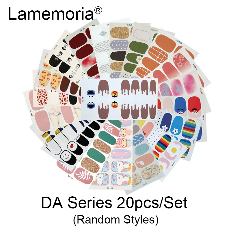 10/20pcs Full Cover Wraps Nail Polish Stickers Strips Plain Nail Art Decorations Stripe Designs Glitter Powder Manicure Tips