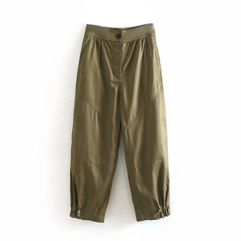 Army Green Повседневные штаны с высокой талией, женские штаны Карго, модные женские свободные штаны с карманами, Длинные армейские зеленые уличные брюки - Цвет: Army Green