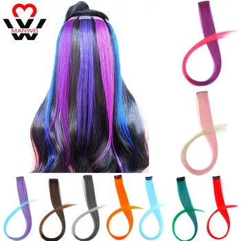 

MANWEISynthetic Long Straight 50cm Hair Pieces Synthetic Hair Color Strips Single Clip In One Piece Hair Extensions Pink