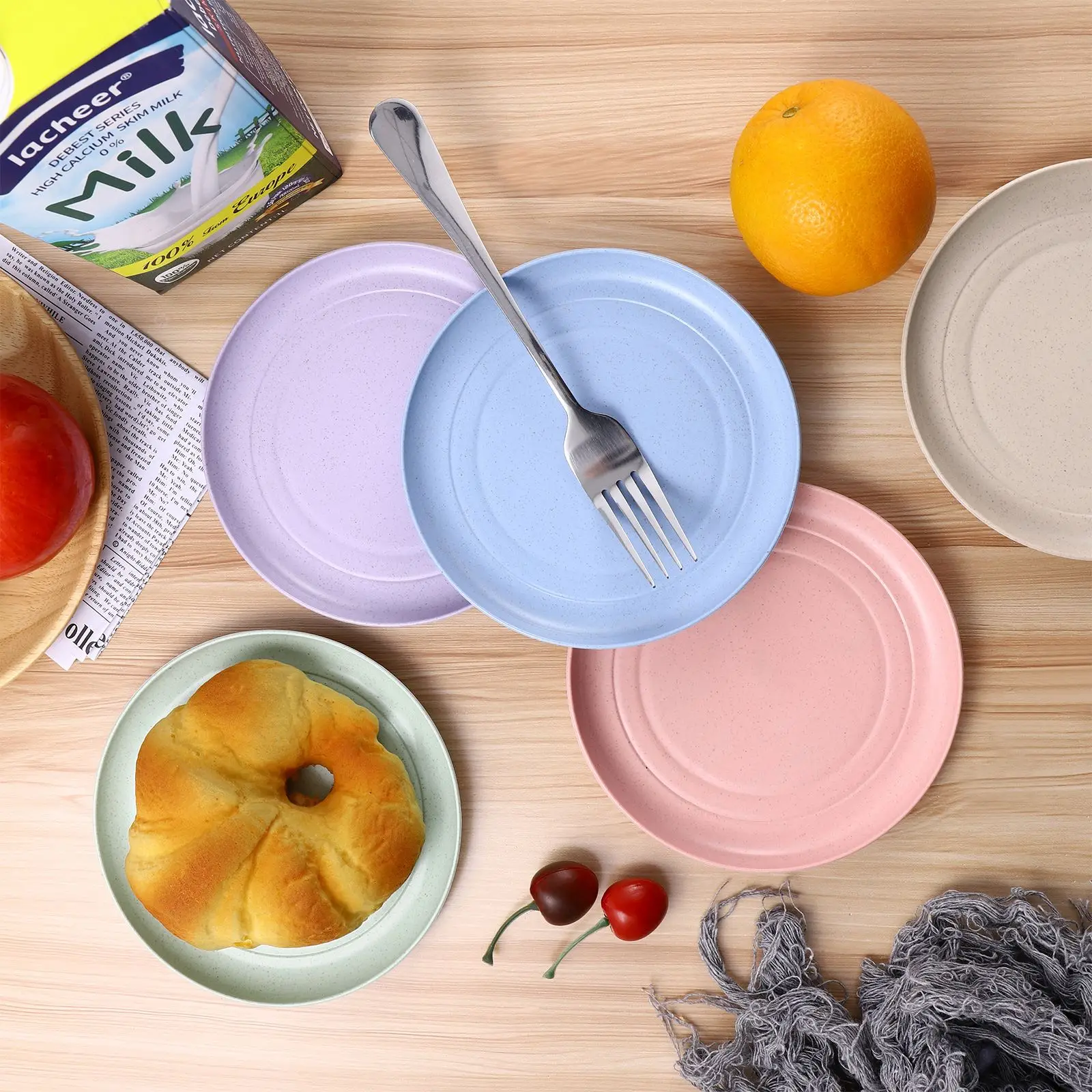 25cm High Quality Dinner Plate Wheat Straw Plate Solid Color Plate Fruit Dishes Tableware Bone Dish Eco Friendly Unbreakable