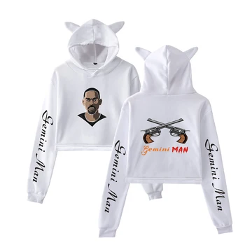 

Gemini killer Womens Autumn Hoodies Sweatshirt Korean Style Cat ears Long Sleeve Pullover Cropped Top Hoodie Solid Sweatshirt
