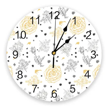 

Circular Wall Clock Rose Flower Grey Flower Cluster Wall Clock Home Decor Bedroom Silent Oclock Watch Wall for Living Room