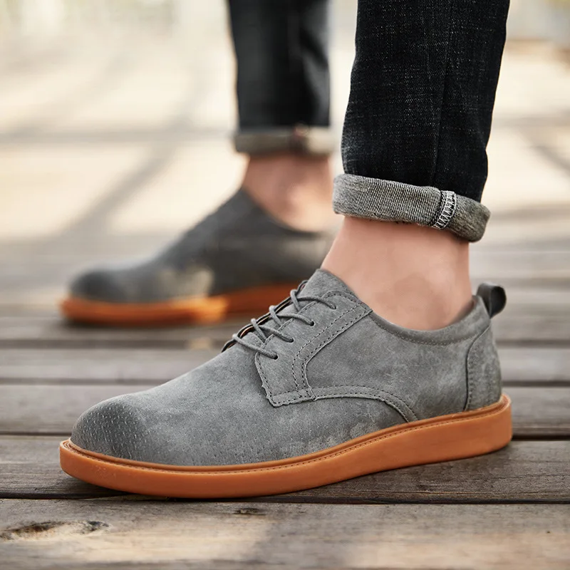 

Ankle Casual Fashion Men Western Boots Low Lace-Up Spring Autumn Military Work Boots PU Sewing Solid Business Shoes