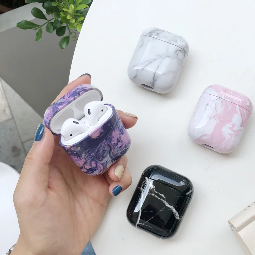 AZiMiYO For airpods Cover Cases Wireless Earphone with New marble texture pattern glossy hard shell for airpods1 2 air pods case