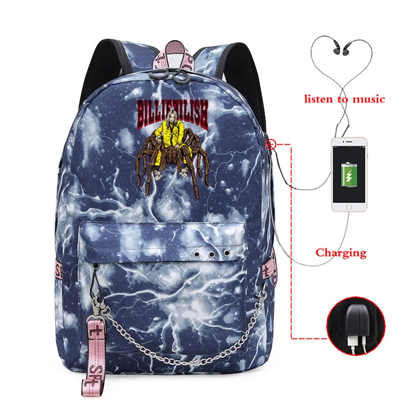 810-ff-1217-1 Модный бренд Billie Eilish, школьная сумка, студенческие дорожные сумки, рюкзак Billie Eilish, рюкзак, рюкзаки для девочек, сумка для зарядки через Usb - Цвет: 810-ff-1217-1