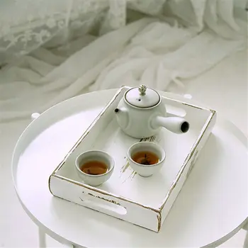 

3 Sizes Retro Pastoral Wood Storage Tray Fruit Cake Dessert Plate White Color Rectangle Jewelry Display Tray Home Desktop Decor