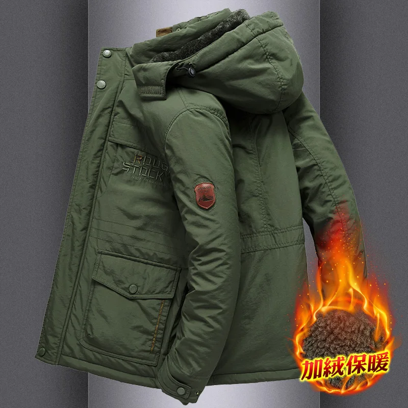 Bomber Jacket Men Autumn Winter Multi-pocket Thick Jackets Men's Fur Collar Windproof Parkas Plus Size 6XL Velvet Warm Coat | Мужская