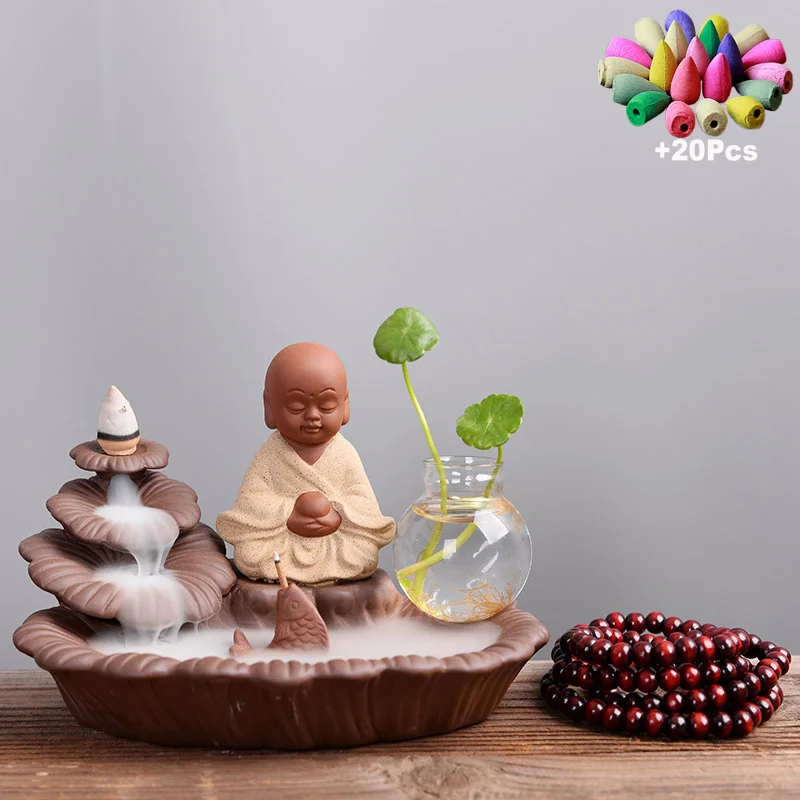 Yellow Zen 20Cones 20 шт Ароматические шишки китайские, сделанные вручную из керамики дзен монах обратного потока ладан горелка держатель с гидропоники ваза кадильница для ароматерапии - Цвет: Yellow Zen 20Cones