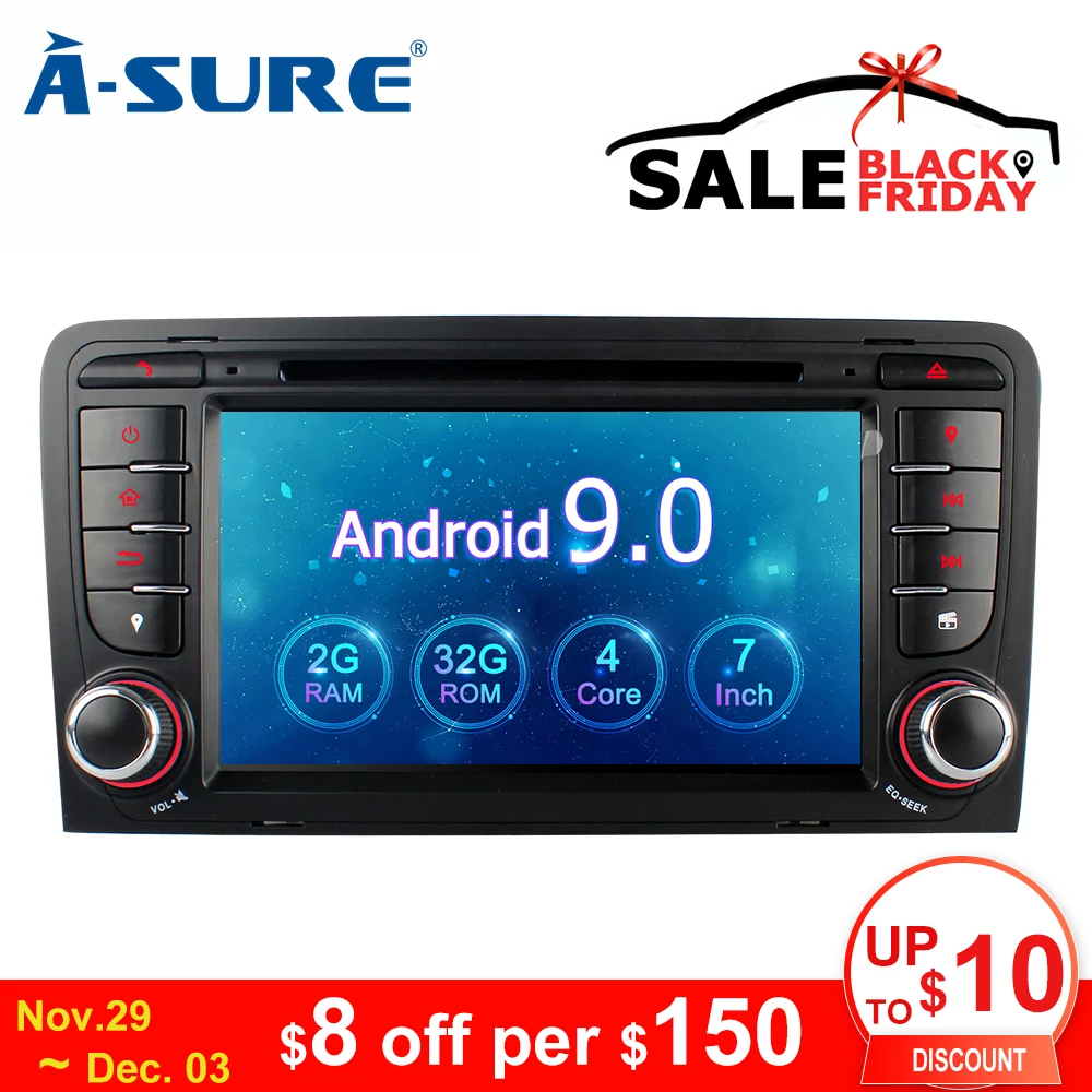 A-Sure 2 Din Авто Радио Android 9,0 gps dvd-плеер навигация для AUDI A3(2003-2011) RS3 S3 8P 8V 8PA RNSE-PU Sportback SWC OBD