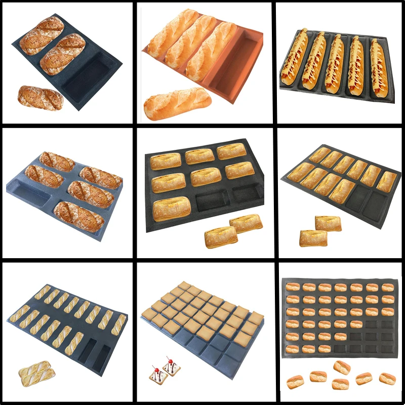 Glass Fiber Silicone Bread Mold Various Long Loaf Hot Dog Baguette Eclair Cookie Black Porous Mould Non Stick Baking Tool