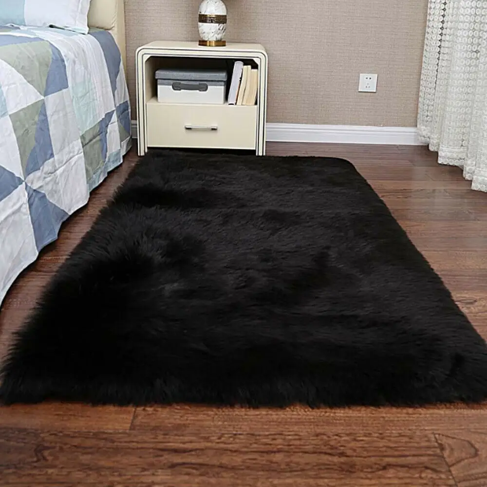 Черный Shaggy Area Rugs Floor Carpet Living Room Bedroom Soft Fully Large Rug 80x120cm - Цвет: Черный