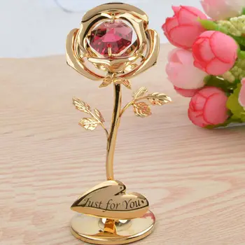 

New Rose Flower With Crystal Valentine's Day Mother's Day Gold Plated Romantic Artificial Rose Gift Home Decoration Souvenir