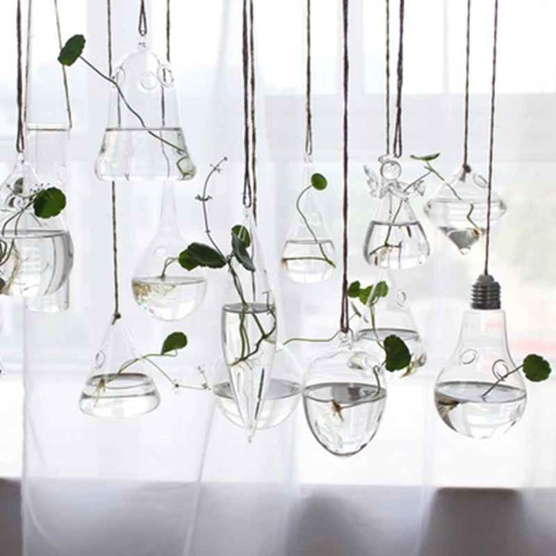 

Creative Hanging Transparent Glass Vase Hydroponics Container Small Hanging Bottle Indoor Gardening Home Decoration Plant Bottle