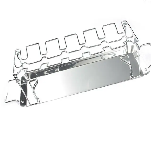 1 Napos Rozsdamentes Acél Csirkeszárny Lábtartó Grilltartó Állvány Csepegtető Serpenyővel A Bbq-Hoz Többcélú Csirkecég Sütő Grill Rack - Image 4