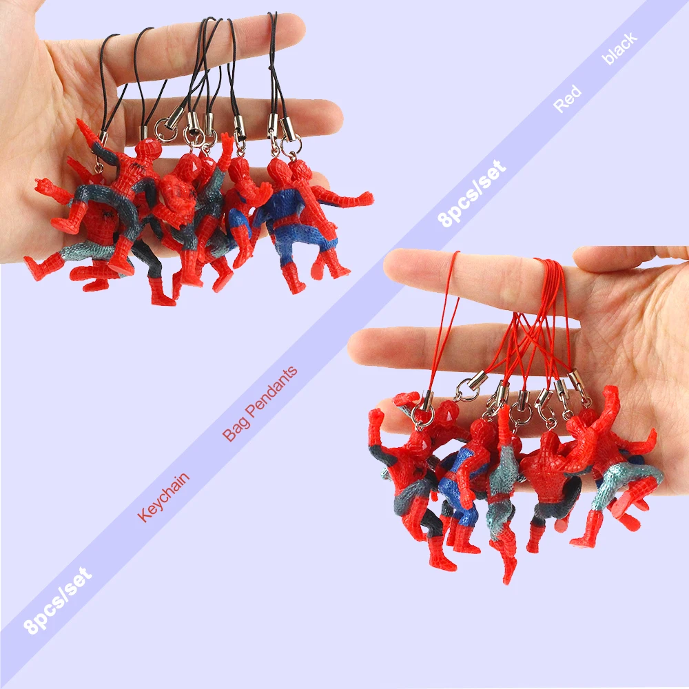 

4-5cm 3styles 8pcs/set Spiderman Figure Toy Spider-Man Keychain Bag Pendants Phone Straps PVC Action Figure Toys gifts