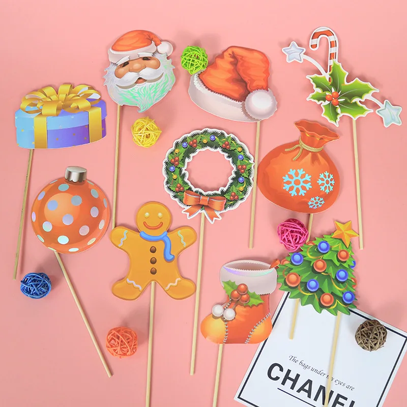 10pcs-Christmas3 10-20 шт Золотое горячее тиснение с днем рождения фото стенд реквизит маска; фотобудка вечерние свадебные фото Декор Выпускной детский душ 77 - Цвет: 10pcs-Christmas3