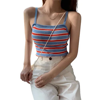 

2019 Sexy Crop Top Vrouwen Zomer Zoete Mode Slim Fit Gestreepte Top Vrouwelijke Casual Mouwloos Korte Stijl Camisoles Nieuwe