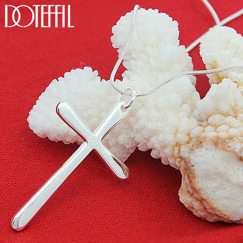 

Fashion 925 Sivler Necklaces Simple Elegant Long Cross Pendant Necklaces Jewelry Wholesale For Chirstmas Gifts