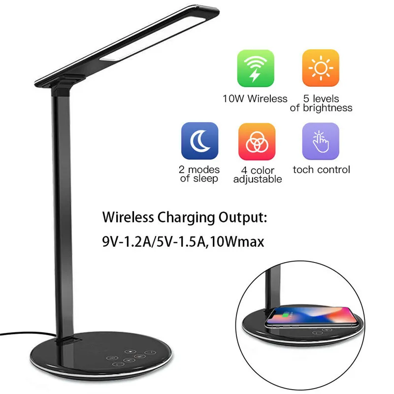

Table Desktop LED Desk Table Lamp+QI Wireless Charging Pad Reading for Phone XS Max X XR 8 Plus Samsung USB Charge Study Light