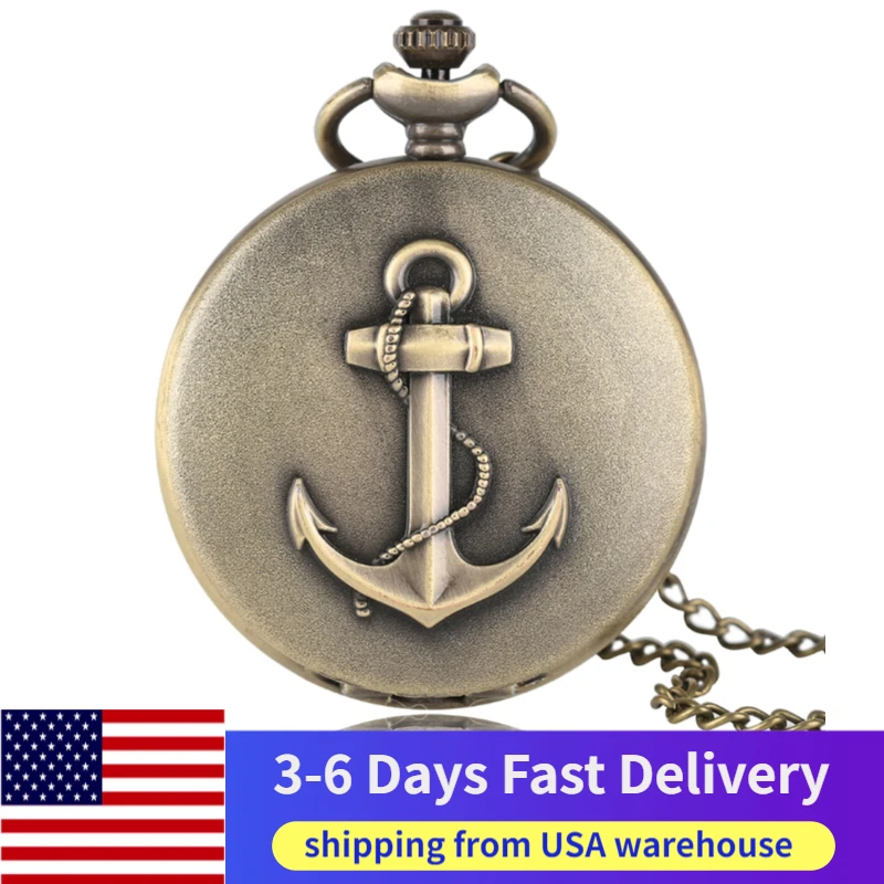 

US Local 3-6 Days Fast Delivery Bronze Sailing Theme Quartz Pocket Watch Retro Necklace Clock Exquisite Pendant Chain Watches