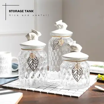 

Glass Storage Canister Cookie Candy Penny Jar with Airtight Ceramic Lid Multifunctional Houlsehold Food Storage Container