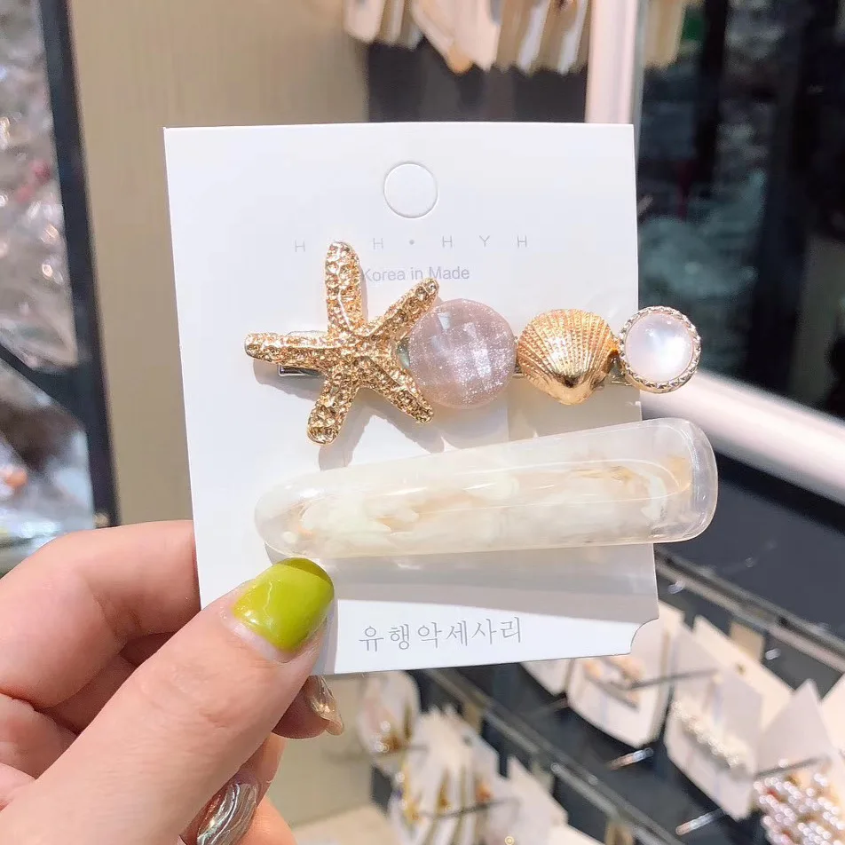 2019 INS New Women Girls Sea Star Acrylic Hair Clips Shell Pearl Metal Barrettes Hairpins Sweet Beach Headwear Hair Accessories hair band for women