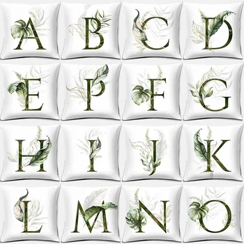 

Fresh Green Plant English Alphabet Printing Square Peach Skin Pillowcase Home Decoration Car Sofa Cushion Cover(45cm * 45cm)