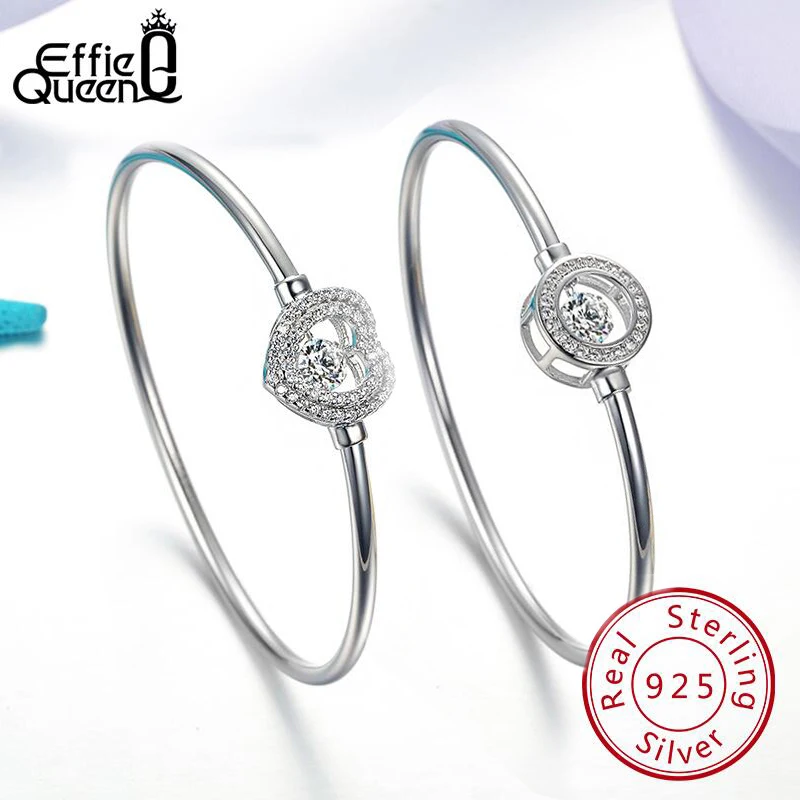 

Effie Queen 925 Sterling Silver Bracelet with Micro Zircon Paved Round Circle Heart Twinkling Zircon Bangle Jewelry for Women