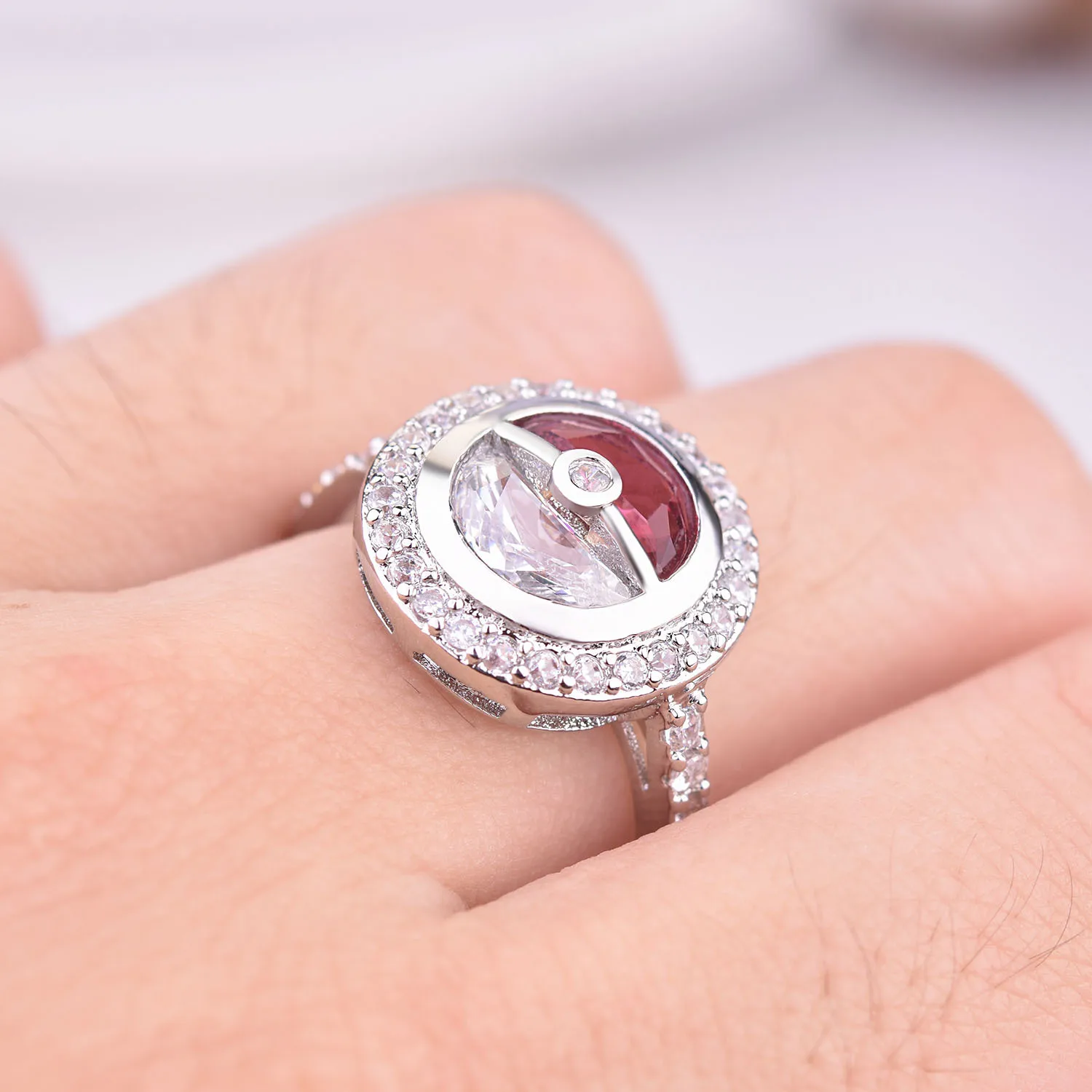 2019 Новый Покемон Пикачу толкает мяч Bling Циркон Камень серебро милые кольца для