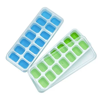 

Ice Square Trays 2 Pack, Easy-Release Silicone and Flexible 14-Ice Trays with Spill-Resistant Removable Lid, Stackable Durable a