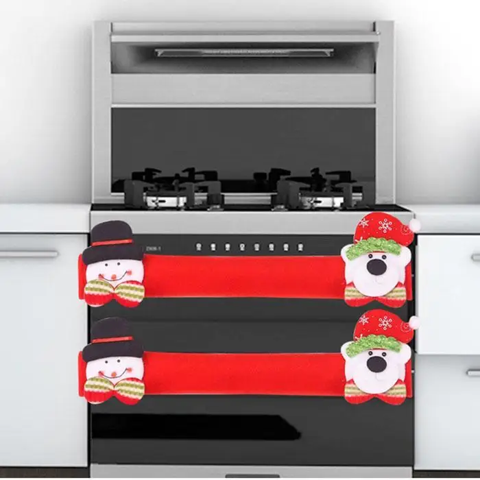 Kitchen Santa Snowman Refrigerator Door Handle Covers Red Christmas Cartoon Decorations 1-6 Home