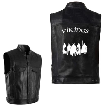 

The Odin Vikings Valhalla Leather PU Jacket Vest Mens Sleeveless Punk Pocket Black Brand Motorcycle Waistcoat Coats Streetwear