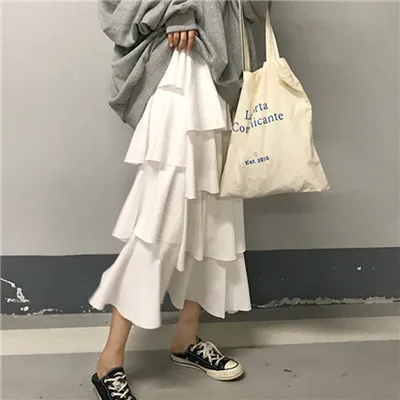 Faldas Mujer Moda корейская Милая Повседневная Свободная юбка с оборками и высокой талией для девушек, Женская многослойная юбка-пачка, Длинная женская юбка - Цвет: white ruffle skirt