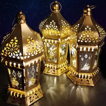 

Iron Ramadan Decorative LED Light Hanging Candle Lantern Eid Mubarak Decor for Home Room Patio Festival Decorations Gifts