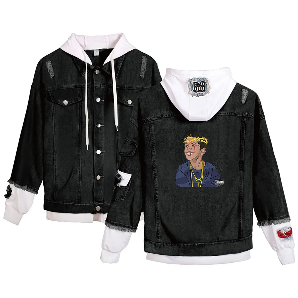

Westside Gunn print autumn winter Holiday Men/Women Street clothes Denim Kawaii Hooded denim jacket
