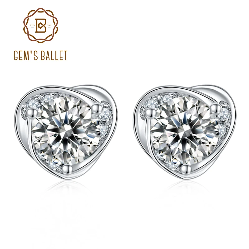 Женские серьги гвоздики GEM'S BALLET Heart Moissanite ювелирные изделия из стерлингового