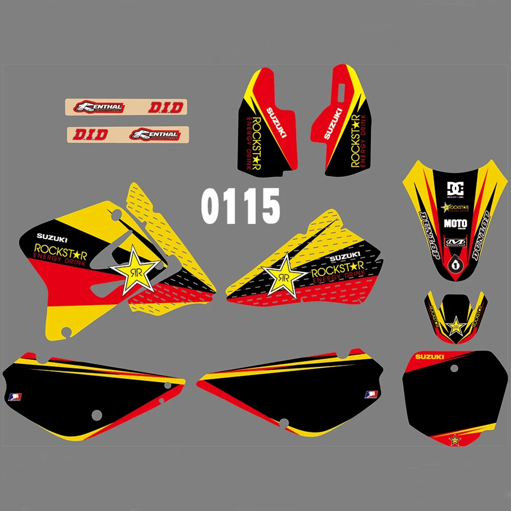 Для SUZUKI RM85 2001- Графика наклейки на заказ Номер Наименование лента 3M Полный мотоцикл Фоновые наклейки аксессуары