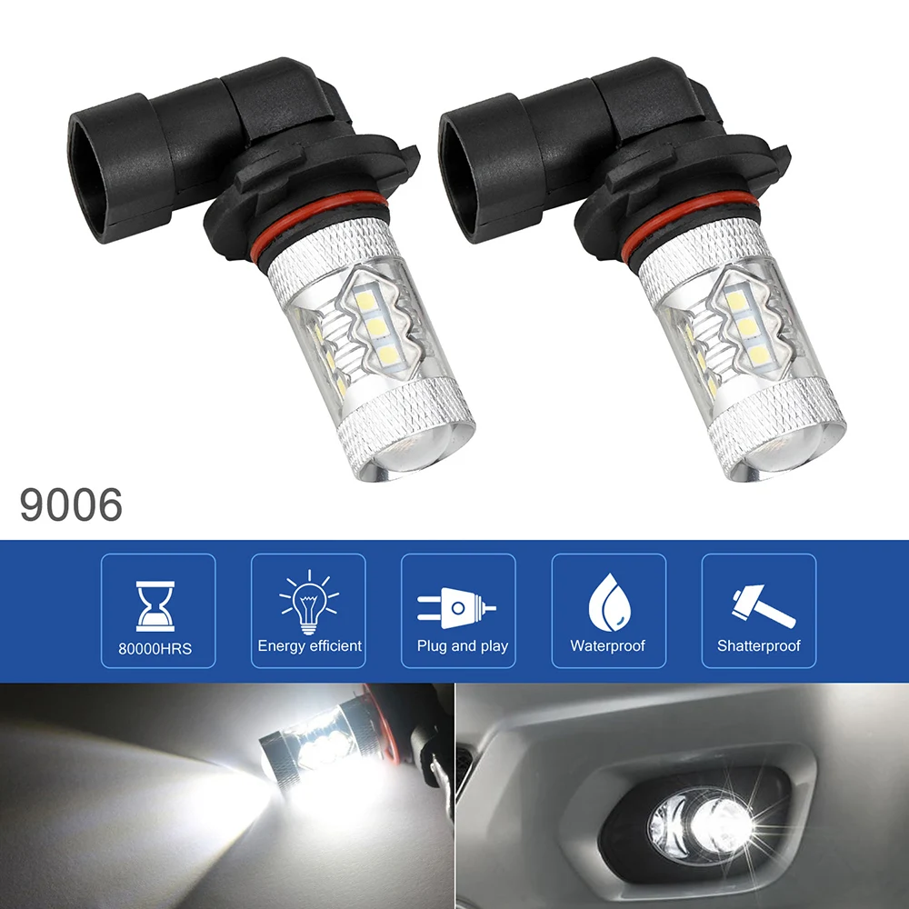 Car Fog Light Blubs 2pcs/lot 9006 12V 100W 6000K White Highlighting Automobile LED Headlights Fog Lamp Light Bulbs
