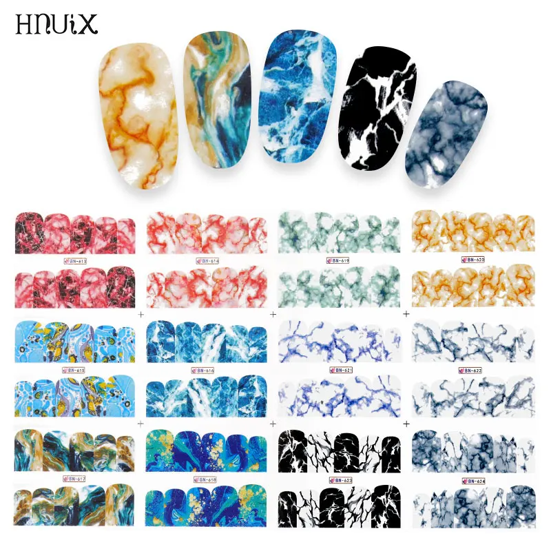 

12 Designs Marble Texture Nail Sticker Water Stickers Gray Blue Marble Series Nail Tips Manicure Envelopes Full Nail Decor