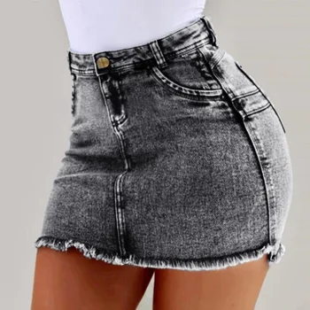 

Wontive Women Solid Casual High Waist Pencil Denim Skirts High Street Pockets Sexy Bag Hip Jeans Skirt Plus Size Winter Skirt