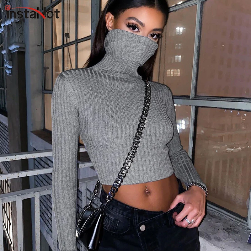 InstaHot/пуловеры вязаный свитер Женский Повседневный с высоким воротником джемперы