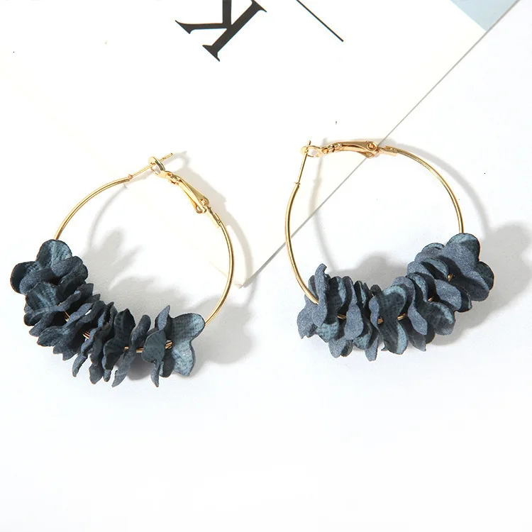 Модные серьги обруча для женщин Bijoux элегантная ткань цветок лепесток сплав круг круглые серьги Шарм Золотой Цвет Brincos