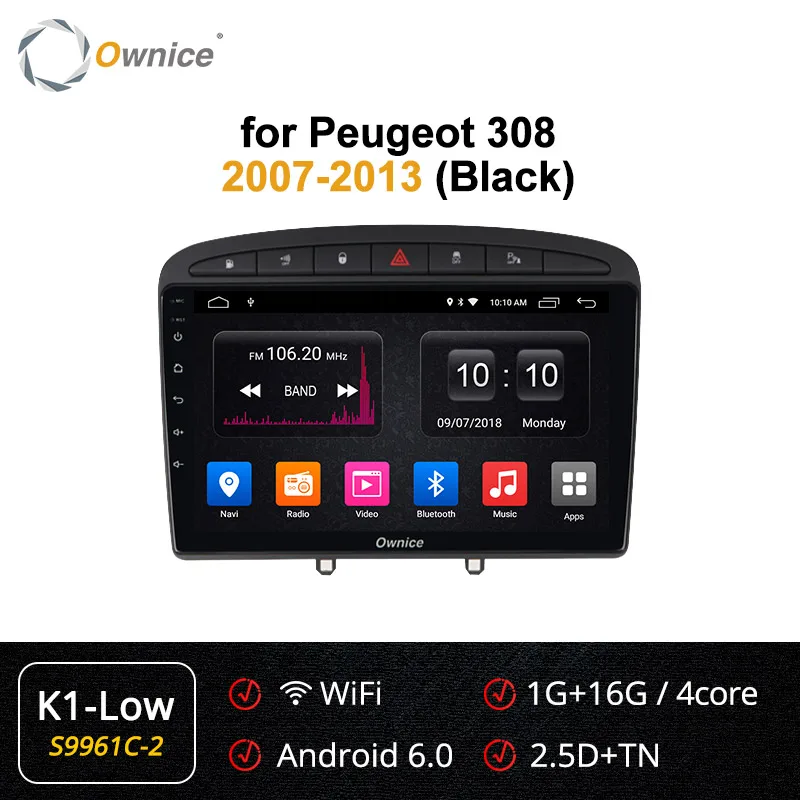 Ownice k3 k5 k6 Android 9,0 8 ядерный автомобильный dvd-плеер gps Navi для peugeot 408 для peugeot 308 308SW 2008 2009 Радио Стерео головное устройство - Цвет: S9961-2 K1 LOW