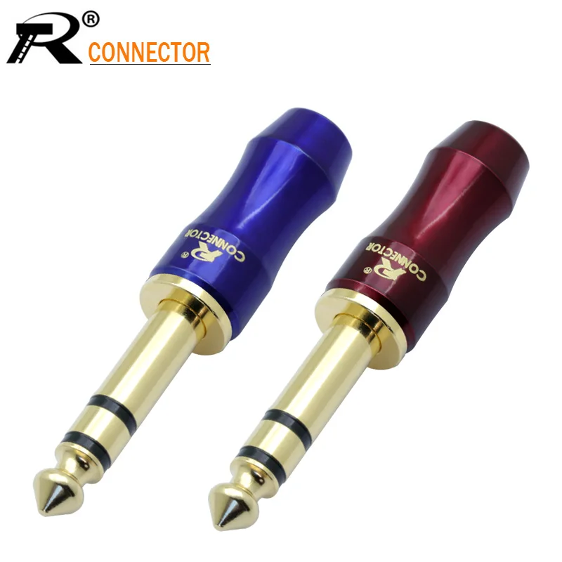 

12pcs New arrival Copper Jack 6.35mm Gold-plated Audio Plug Connector 6.35mm stereo Plug Assembly Microphone Connector Blue&Red