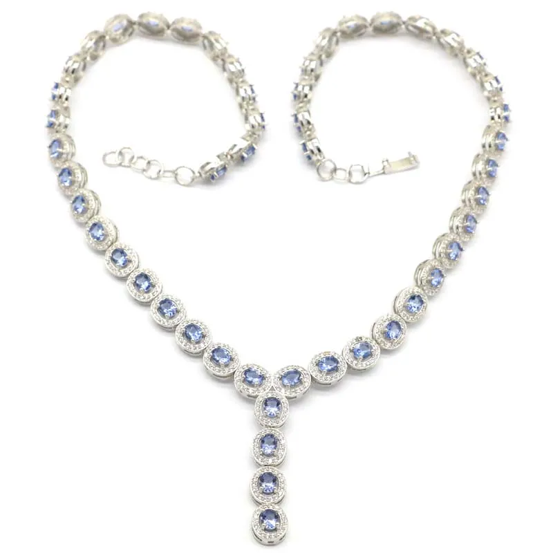 47x18mm SheCrown Created Iolite White CZ For Women Wedding Silver Necklace 17.5-18.5inch | Украшения и аксессуары