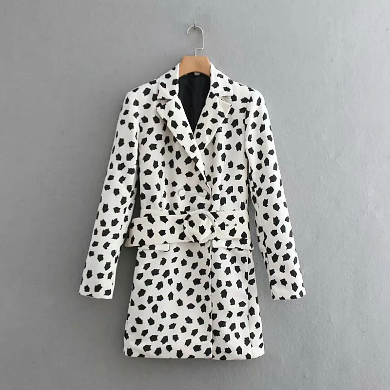 

B5377-Western Style WOMEN'S Dress 2019 Summer New Style Black And White Printing Circular Ring Belt Suit Dress