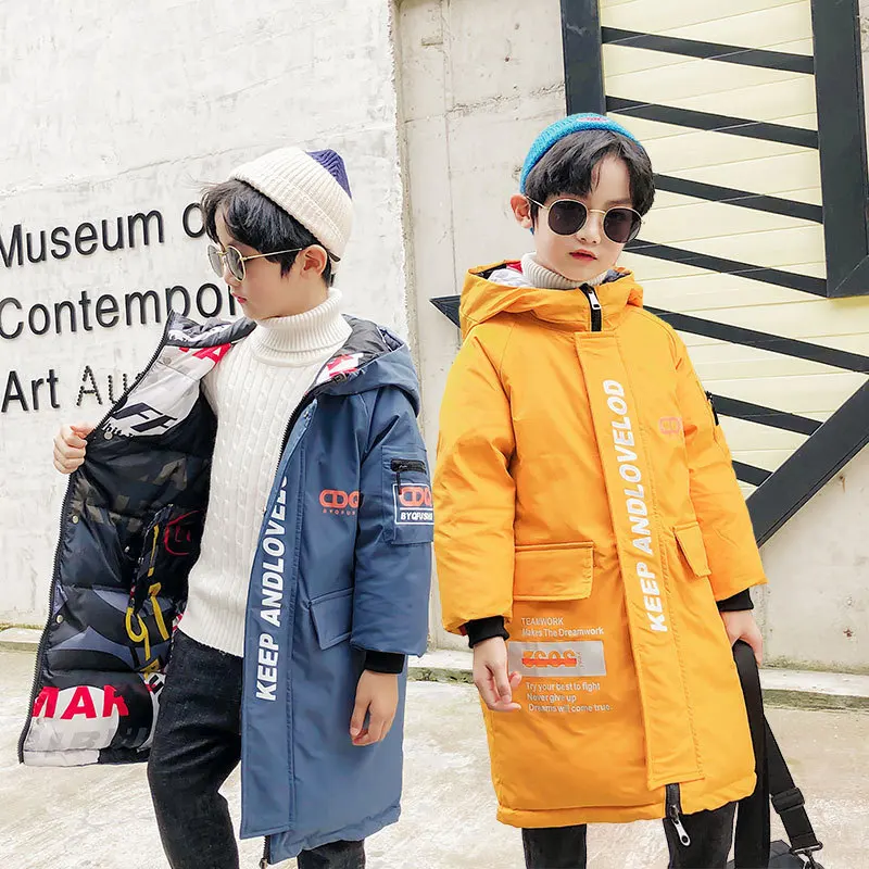 

Children's down jacket plus size boys double-sided wear 90 white duck down thickened warm and cold winter long coat